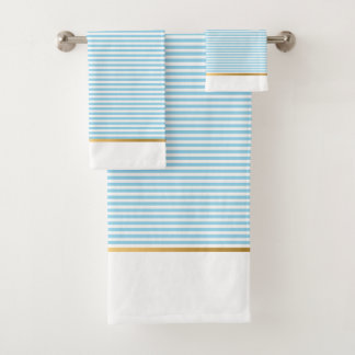 CONJUNTO DE TOALHAS LUXE AZUL ESPAÇO BRANCO DOURADO BANHEIRO DEFINIDO