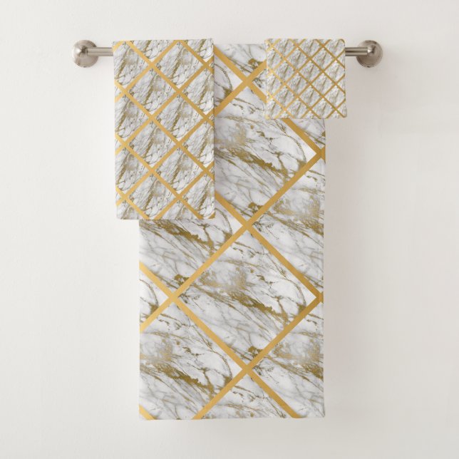 CONJUNTO DE TOALHAS LUXE BRANCO MARBLE GRID BATH SET (Insitu)
