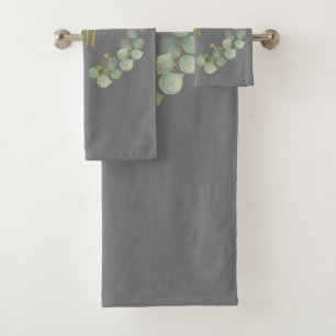 CONJUNTO DE TOALHAS LUXE CINZA EUCALYPTUS PERSONALIZADA