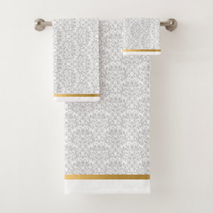 CONJUNTO DE TOALHAS LUXE CINZA VINTAGEM FLORAL DOURADO BANHO DE TORRE
