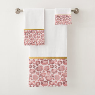 CONJUNTO DE TOALHAS LUXE DUSTY PINK LEOPARD BATHROOM TOWET SET