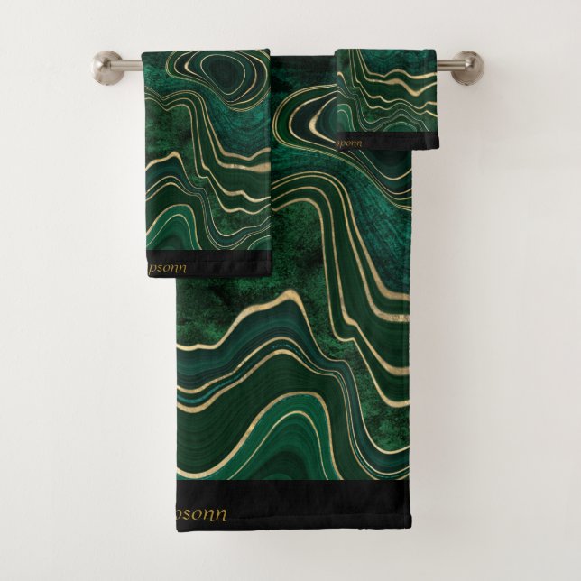 CONJUNTO DE TOALHAS LUXE EMERALD GREEN MARBLE PERSONWEL SET (Insitu)