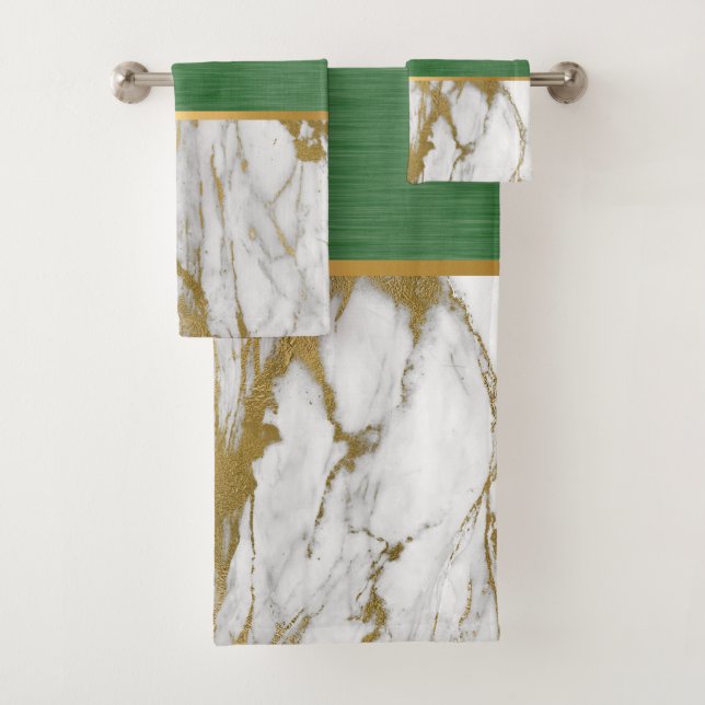 CONJUNTO DE TOALHAS LUXE GREEN MARBLE BATHROOM TOWET SET (Insitu)