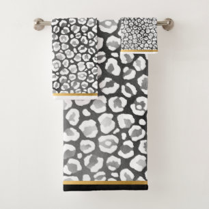CONJUNTO DE TOALHAS LUXE LEOPARD SILVER DOURADO BANTHROOM TOWEL