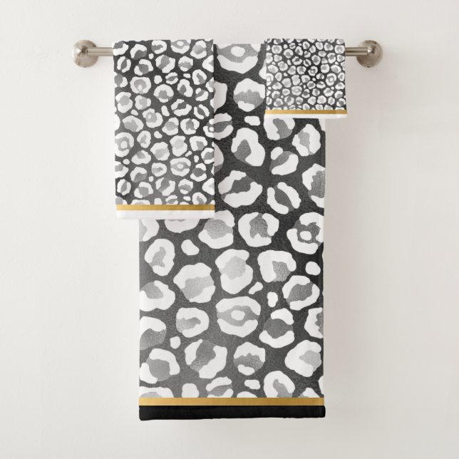 CONJUNTO DE TOALHAS LUXE LEOPARD SILVER DOURADO BANTHROOM TOWEL (Insitu)