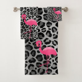 CONJUNTO DE TOALHAS LUXE LEOPARD SILVER FLAMINGO BANTHROOM TOWET