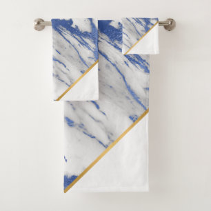 CONJUNTO DE TOALHAS LUXE MARBLE BLUE DOURADO BANCO TOWEL SET