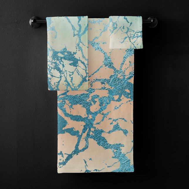 Conjunto De Toalhas Luxe Marble | Linda Veia Amarela e Coral-Teal (Criador carregado)