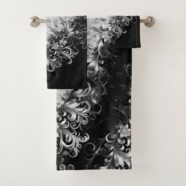 Conjunto De Toalhas Luxe Monochrome Grey and Black with Silver (Insitu)