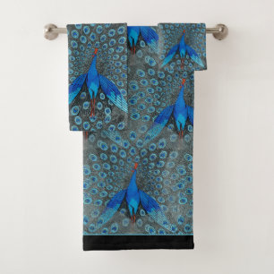 Conjunto De Toalhas Luxe Monograma Turquoise Azul-Teal Pavão-Preto