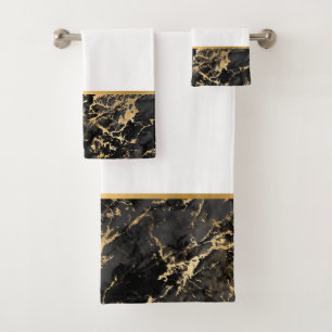 CONJUNTO DE TOALHAS LUXE RETRO MARBLE BLACK DOURADO BANTHROOM SET