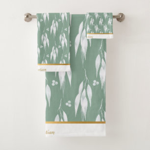 CONJUNTO DE TOALHAS LUXE SAGE GREEN EUCALYPTUS DESIGN TOWEL SET