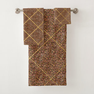 CONJUNTO DE TOALHAS LUXE SATIN PINK LEOPARD SILVER BATHROOM TOWEL SET