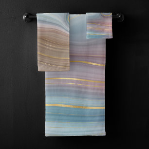 Conjunto De Toalhas Luxe Strata Estofo Azul Tarado, Tarja Cor-de-ros