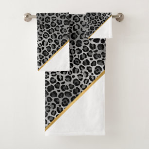 CONJUNTO DE TOALHAS LUXE WHITE CINZA LEOPARD DOURADO BATH TOWEL SET