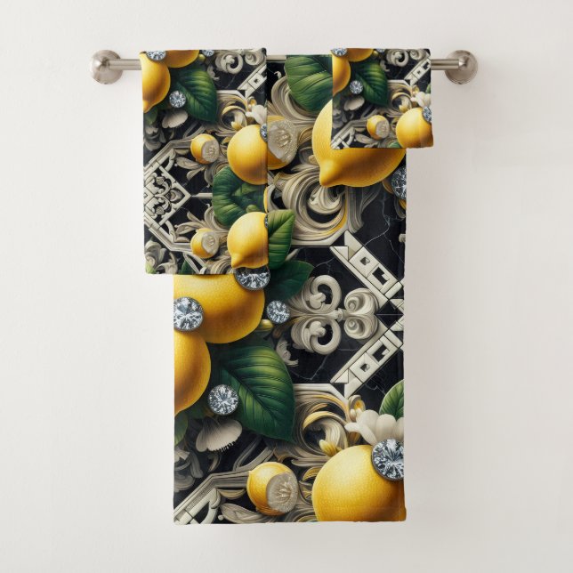 Conjunto De Toalhas Luxo Art Deco Limões Diamantes  (Insitu)