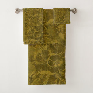 Conjunto De Toalhas Luxo de Penas de Pavão Verde Floral