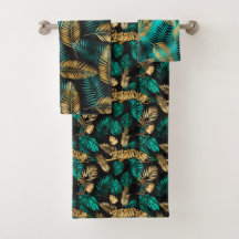 Luxo Dourado Azul-esverdeado Tigre & Folhas Tropic