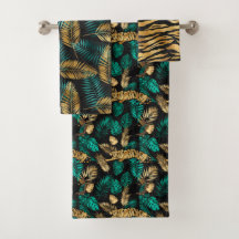 Luxo Dourado Azul-esverdeado Tigre & Folhas Tropic