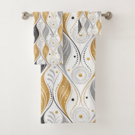 Conjunto De Toalhas Luxo Dourado Prata Preto Art Deco Padrão Abstrato