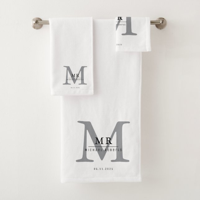 Conjunto De Toalhas Luxo Moderno Correspondência de Cor de Monograma  (Insitu)