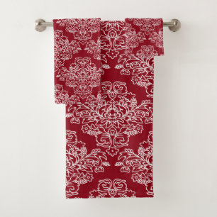 Conjunto De Toalhas Luxo, vintage, elegante, vermelho, branco, floral