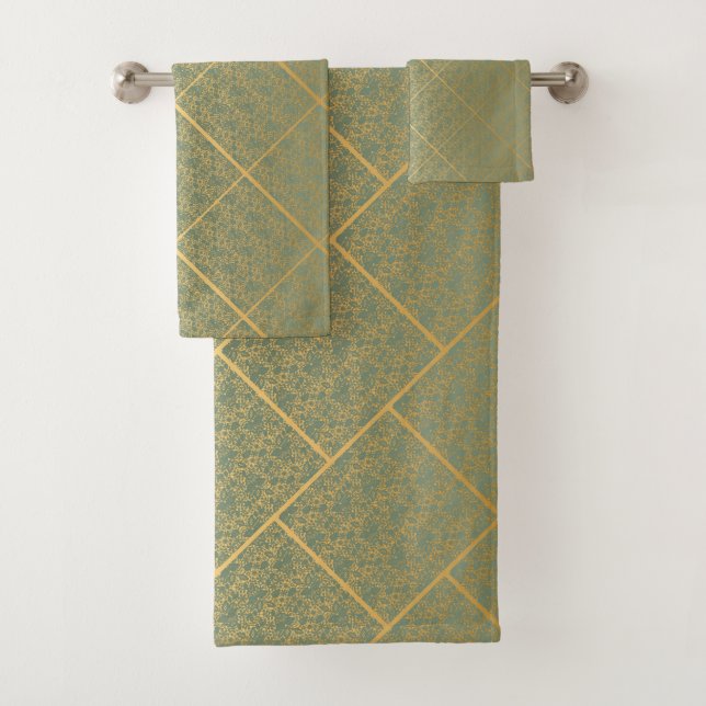 CONJUNTO DE TOALHAS LUXURIOSO LACE VERDE DOURADO HAMPTON TOWEL SET (Insitu)