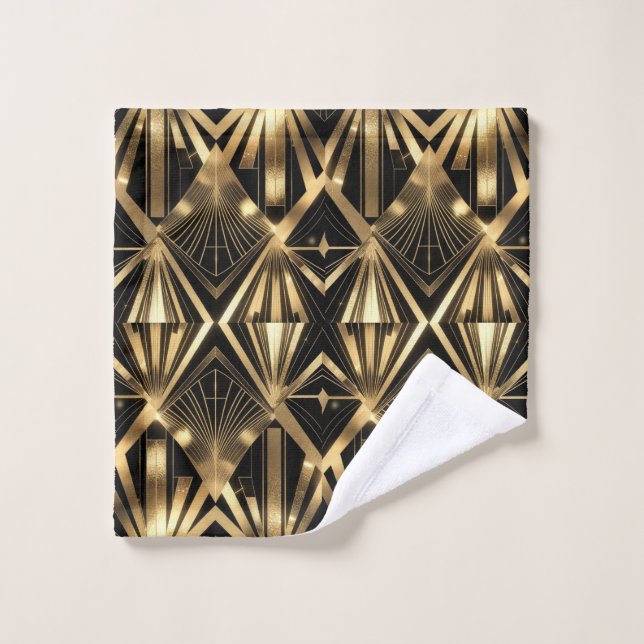 Conjunto De Toalhas Luxurious Art Deco Geometric Gold and Black (Pano de lavar)