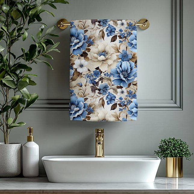 Conjunto De Toalhas Luxurious Navy Blue Gold Flowers Bath Towel (Luxurious Navy Blue Gold Flowers Bath Towel)
