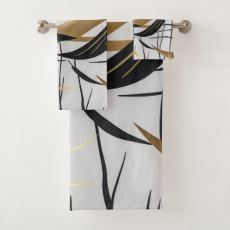 Conjunto De Toalhas Luxury Black & Gold Abstract Line Towel Set