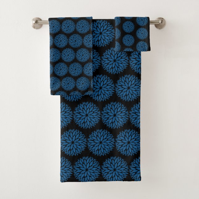 CONJUNTO DE TOALHAS LUXURY BLUE BLACK DAHLIA BATHROOM TOWEL SET (Insitu)