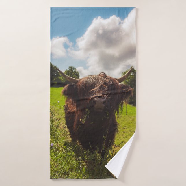 Conjunto De Toalhas Luz verde do campo verde da vaca em lata negra (Toalha de Banho)