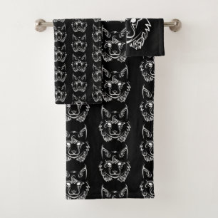 Conjunto De Toalhas Lynx Tribal Preto e Branco