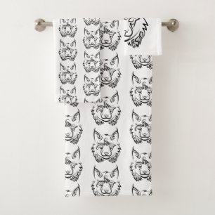 Conjunto De Toalhas Lynx Tribal Preto e Branco