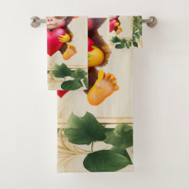 Conjunto De Toalhas Macaco Namorados Selva Adorável