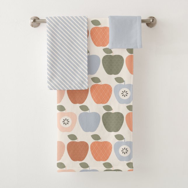 Conjunto De Toalhas Maçãs e listras (Insitu)