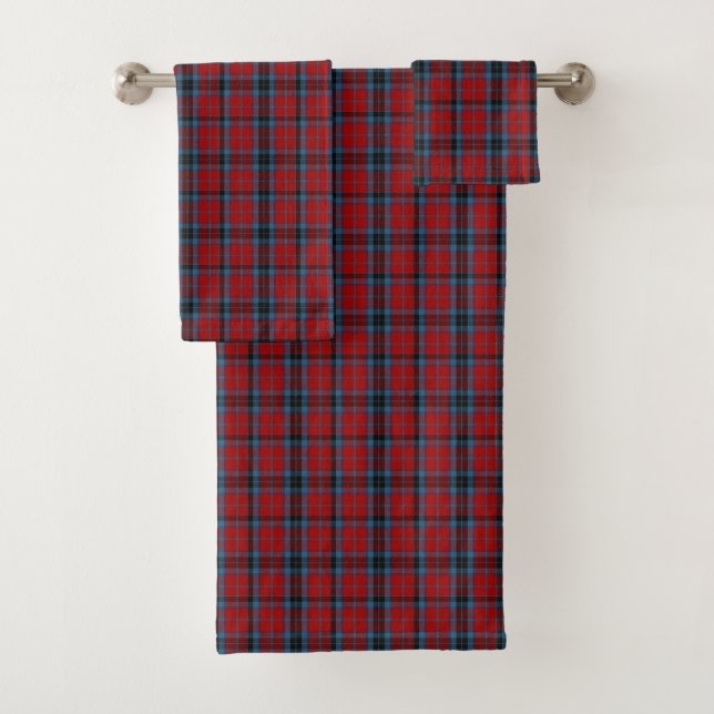 Conjunto De Toalhas MacTavish Tartan Vermelho e Xadrez Azul (Insitu)