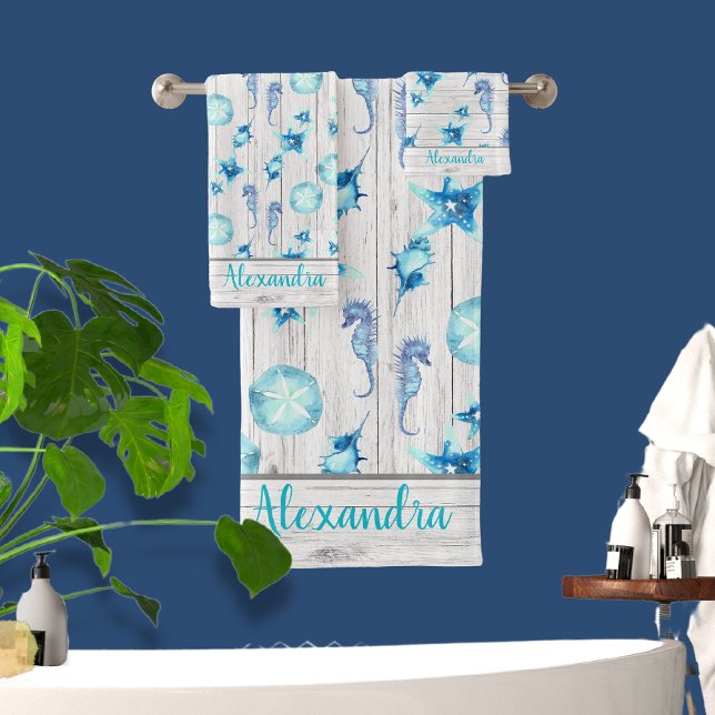 Conjunto De Toalhas Madeira branca-branca-viva do mar azul-lacrimogêne (Criador carregado)