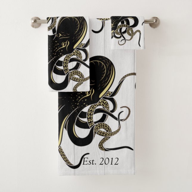 Conjunto De Toalhas Madeira branca costeira de polvo negro náutico (Insitu)