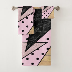 Conjunto De Toalhas Madeira cor-de-rosa geométrica elegante do mármore
