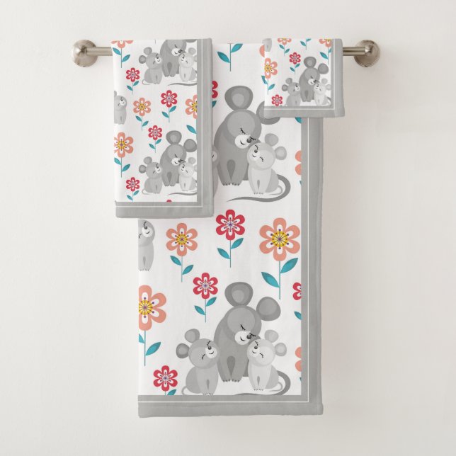 Conjunto De Toalhas Mãe do rato, bebês cinzas Dias de as mães de front (Insitu)