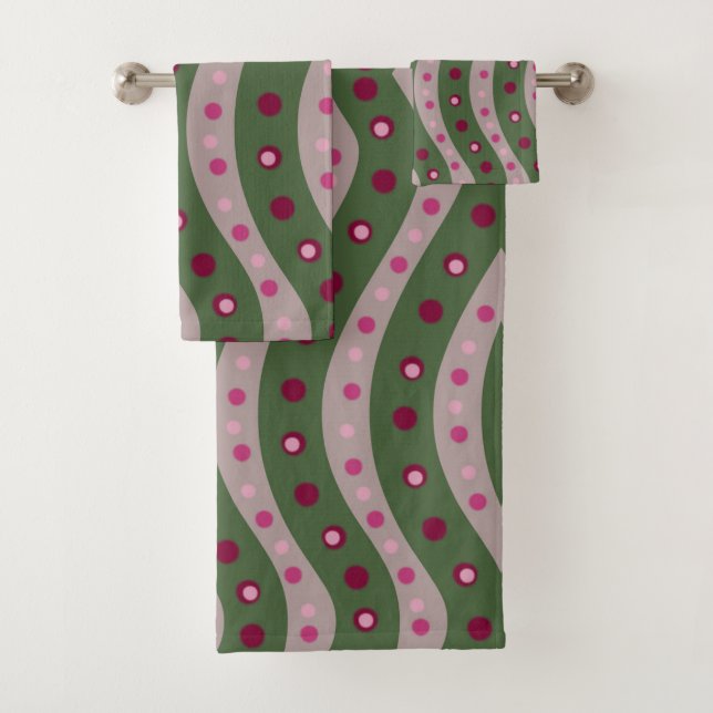 Conjunto De Toalhas Magenta Rosa Verde Padrão de Bolinhas da Primavera (Insitu)
