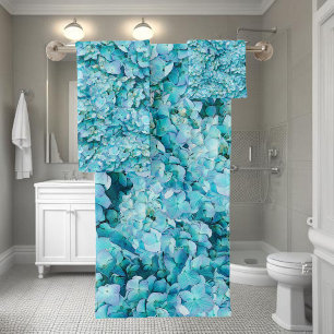 Conjunto De Toalhas Magnificas flores de hortênsia turquesa