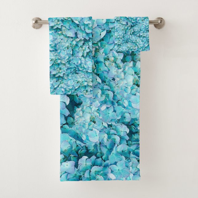 Conjunto De Toalhas Magnificent, turquoise hydrangea blossoms (Insitu)