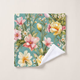 Conjunto De Toalhas Magnólia Amarela refinada com flores brancas