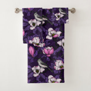 Conjunto De Toalhas Magnólia florescente e pássaro-do-titrato 4