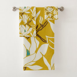 Conjunto De Toalhas Magnolia graphic in mustard pattern