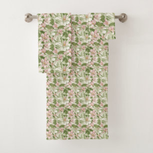 Conjunto De Toalhas Magnolias Brancas e Rosa Vintage