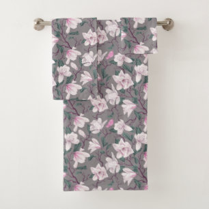 Conjunto De Toalhas Magnolias cor-de-rosa em Taupe