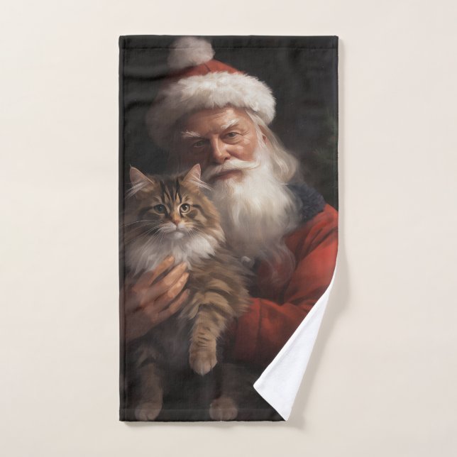 Conjunto De Toalhas Maine Coon com Papai Noel Natal Festivo (Toalha de mão)